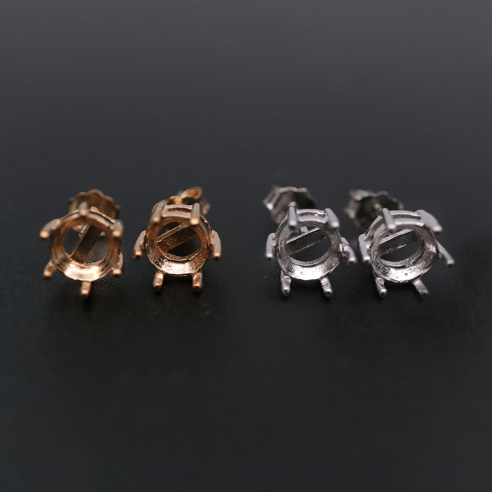 1Pair 5-8MM Round 6 Prong Rose Gold Plated Solid 925 Sterling Silver Studs Earrings Settings DIY Jewelry Supplies 1706040 - Click Image to Close